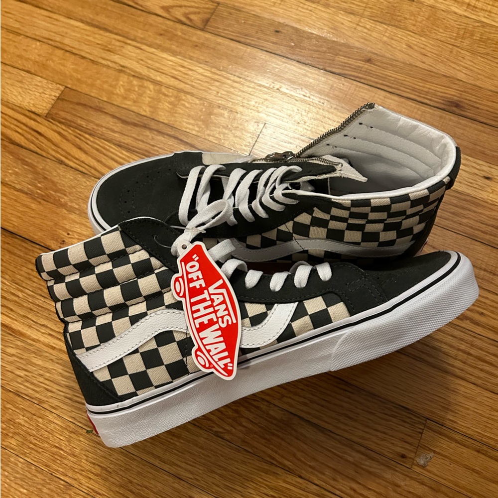 Vans Gray and White Checkerboard Slip-On Sneakers